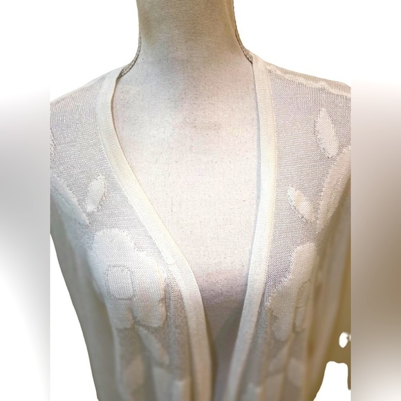 Jones New York off white sheer open front cardigan floral design cotton large - Picture 4 of 9